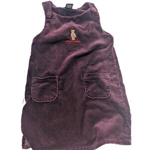 Vtg Ralph Lauren Girls 5T Corduroy Maroon Polo Bear Overall Jumper Dress Y2K